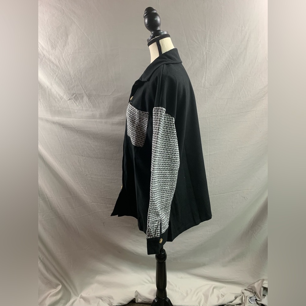 Black Houndstooth Print Drop Shoulder Shacket - Picture 8 of 9